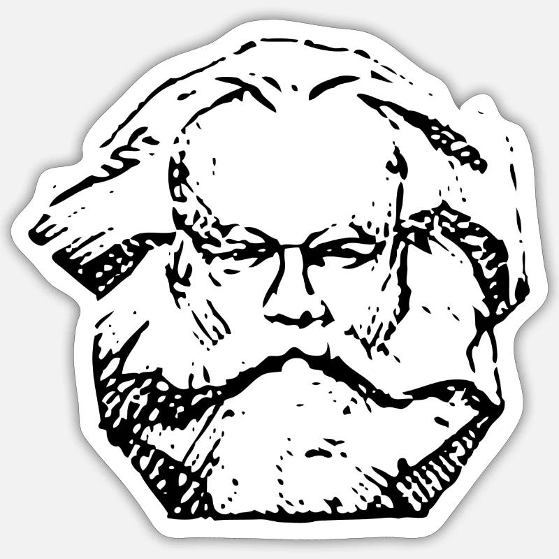 Karl Marx | Abstraktes Distressed Gesichtsdesign - Sticker størrelse S (10 x 10 cm) - mat hvid