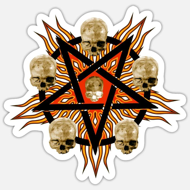 Pentagramm mit Totenköpfe - Sticker Größe S (10 x 10 cm) - Mattweiß