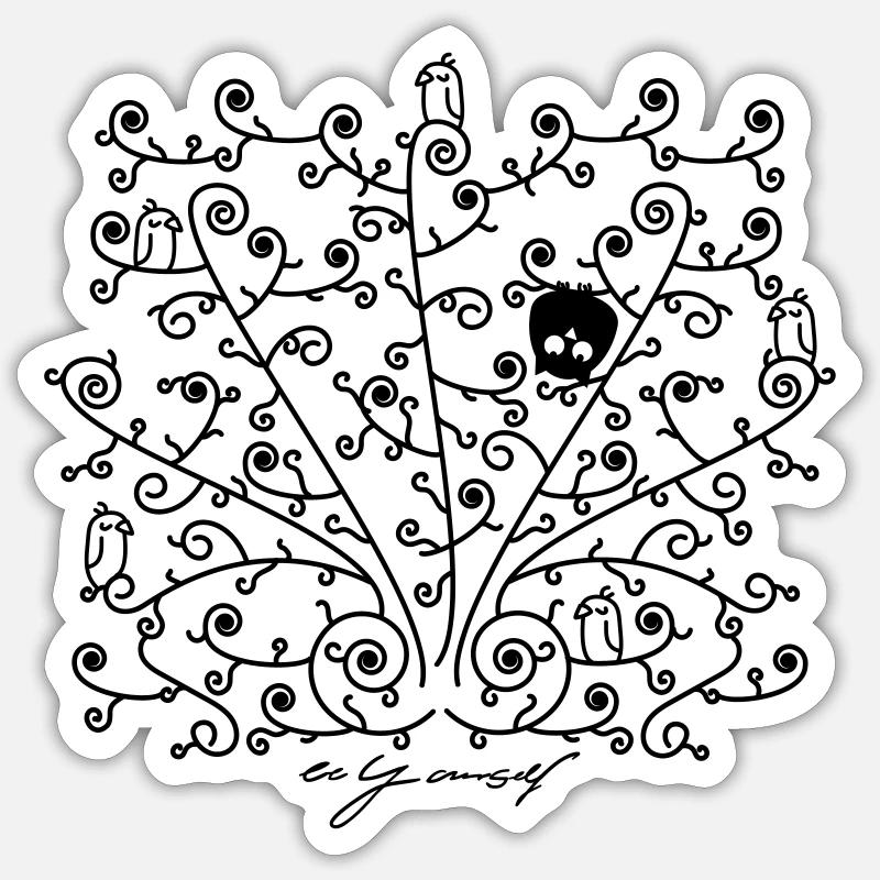 Sei du selbst- Eule und Vögel - Sticker Größe S (10 x 10 cm) - Mattweiß