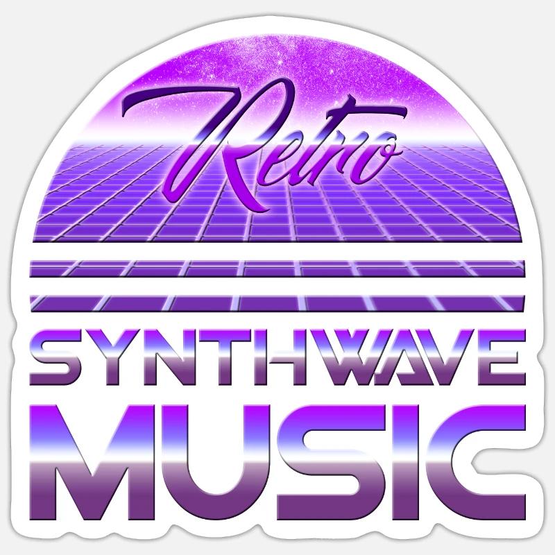 80s Neon Retro Synthwave Music Electronic Wave - Sticker Größe S (10 x 10 cm) - Mattweiß