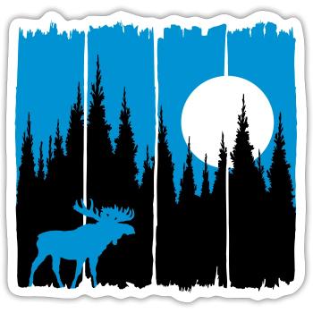 Moose in front of the moon / sun forest dweller forest deer animal - Sticker size S (10 x 10 cm) - white matte - Front