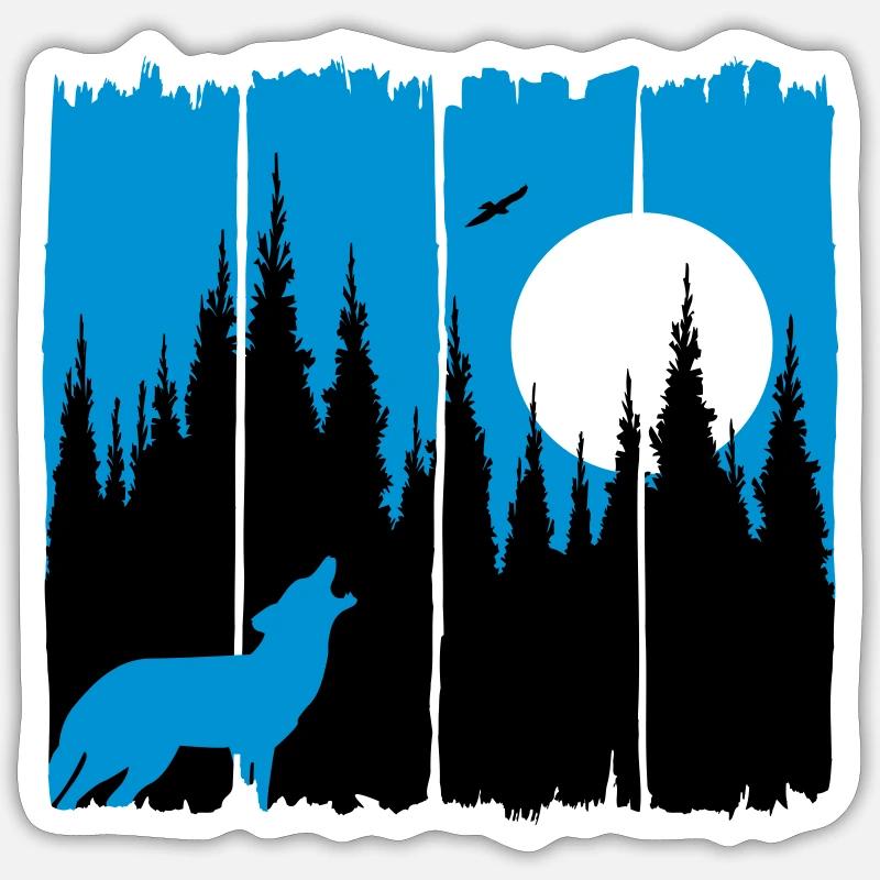 Wolf vor Mond/Sonne Waldbewohner Waldtier Geschenk Sticker Größe S (10 x 10 cm)