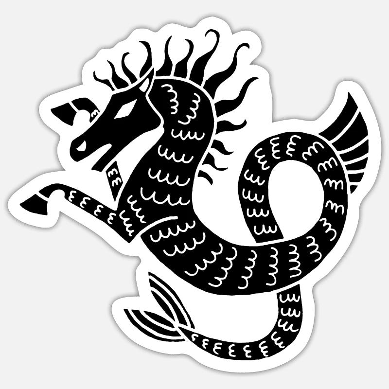 Cheval de mer noir - Sticker taille S (10 x 10 cm) - blanc mat