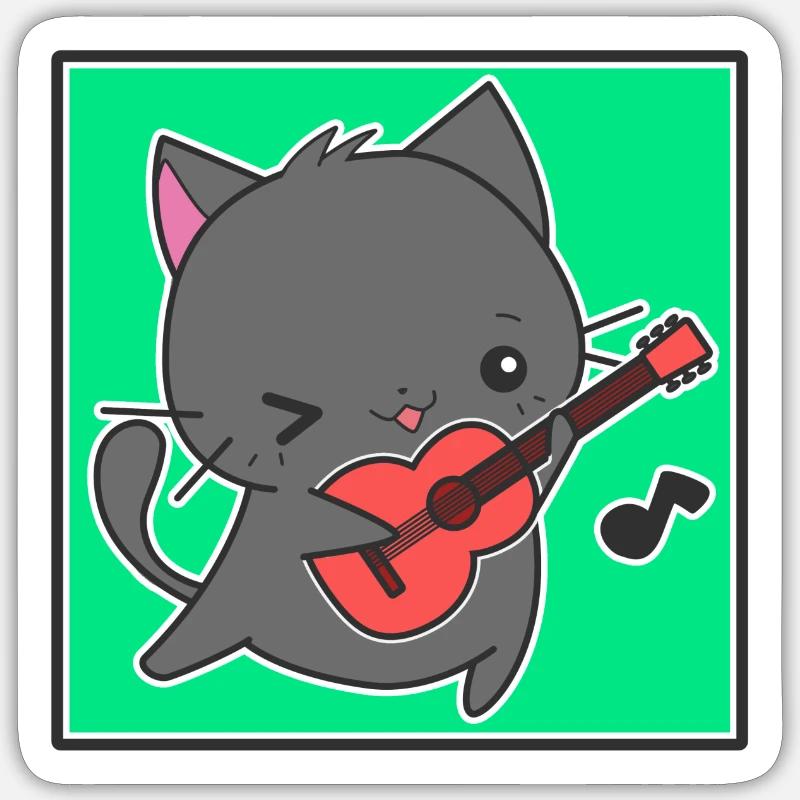 Chat guitariste Sticker taille S (10 x 10 cm)