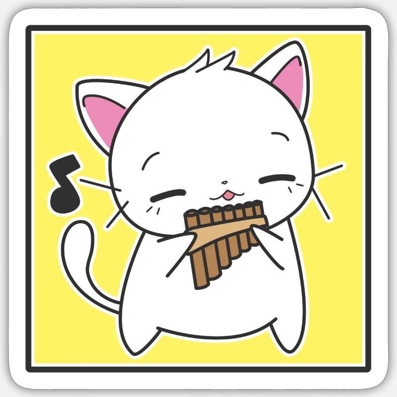 Chat flûte - Sticker taille S (10 x 10 cm) - blanc mat
