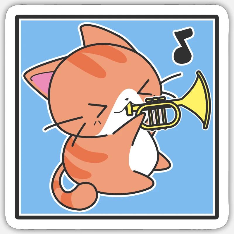 Chat trompette - Sticker taille S (10 x 10 cm) - blanc mat