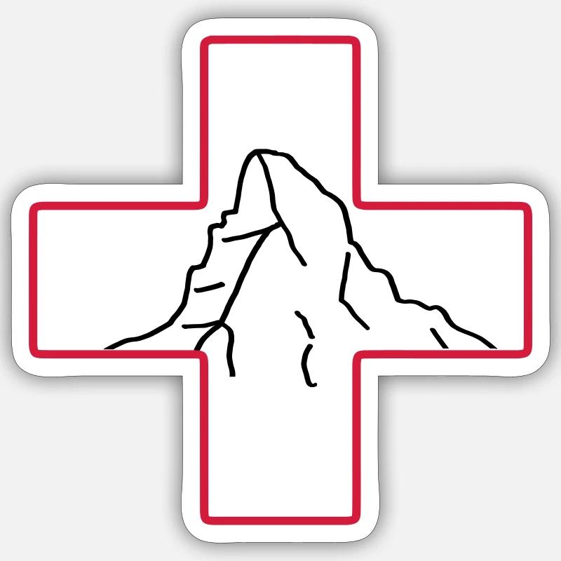 Matterhorn | Schweizer Flagge | Schweiz | Wandern - Sticker Größe S (10 x 10 cm) - Mattweiß