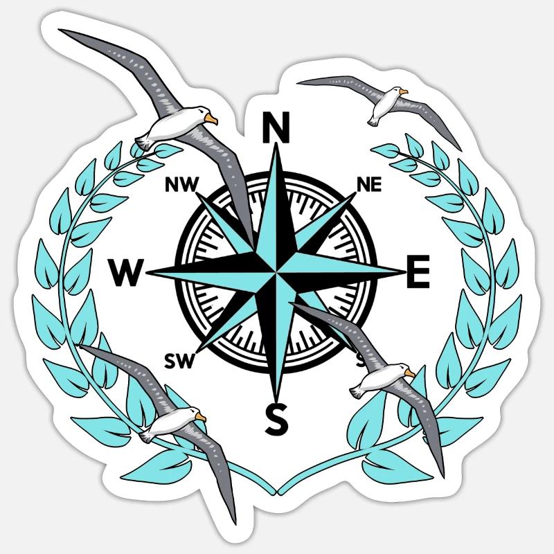 Kompass Windrose Möwen Nautik Maritim Seefahrt Sticker Größe S (10 x 10 cm)