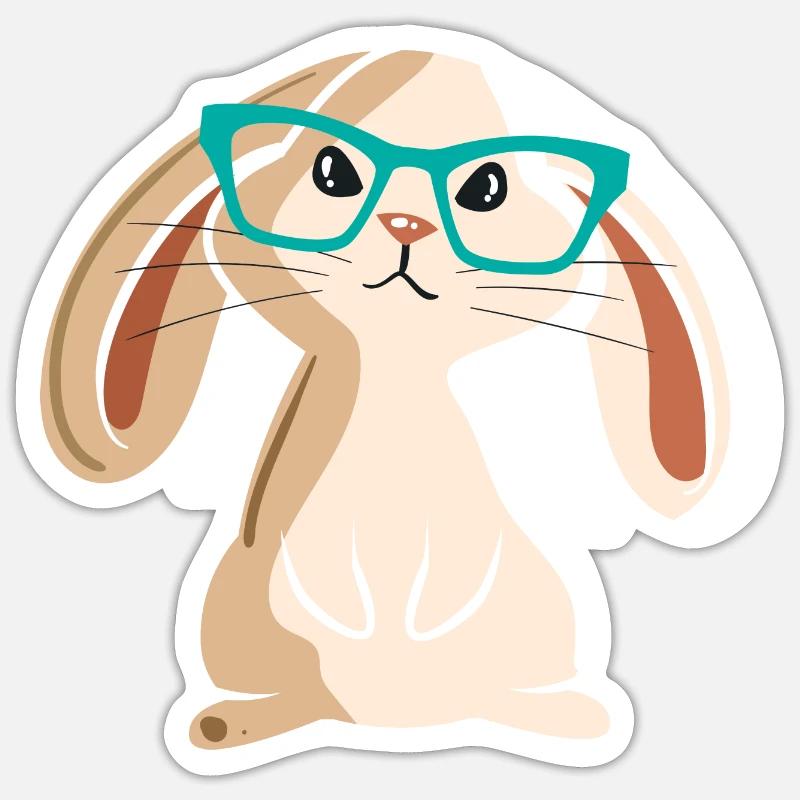 Funny Rabbit With Glasses Cute Rabbit Lover Gift - Sticker Größe S (10 x 10 cm) - Mattweiß