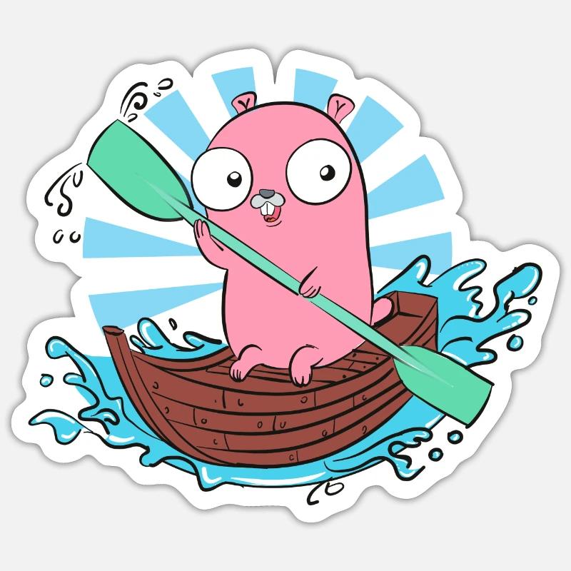GoLang Gopher Bootspaddel - Sticker Größe S (10 x 10 cm) - Mattweiß