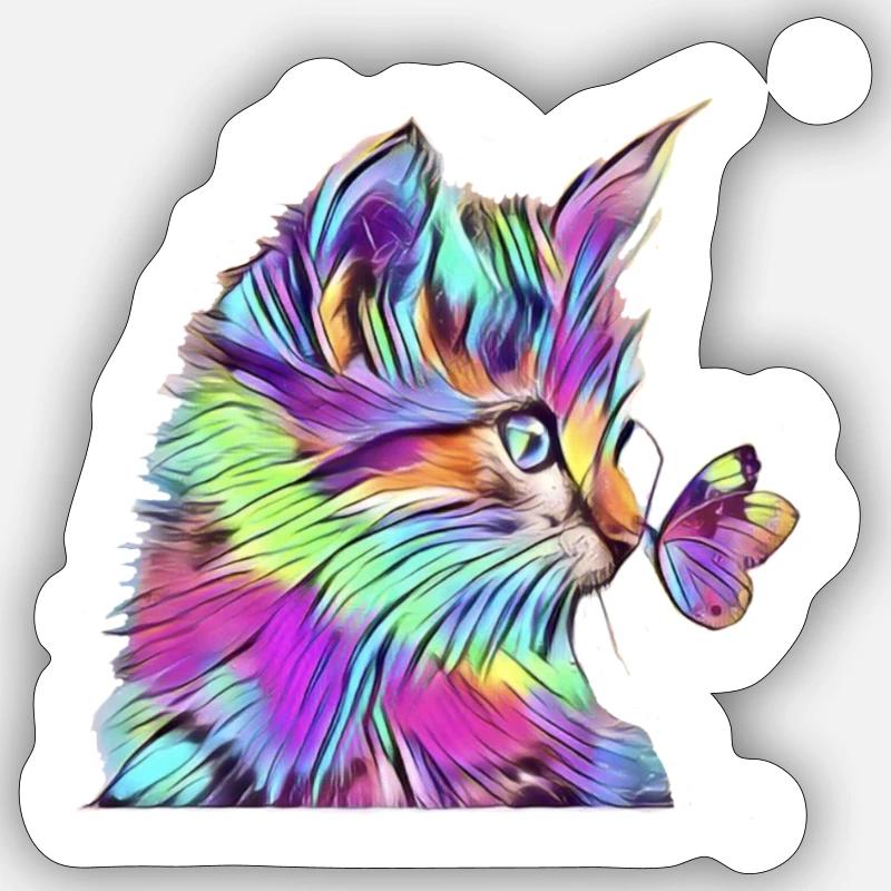 Regenbogen Schmetterling - Sticker Größe S (10 x 10 cm) - Mattweiß
