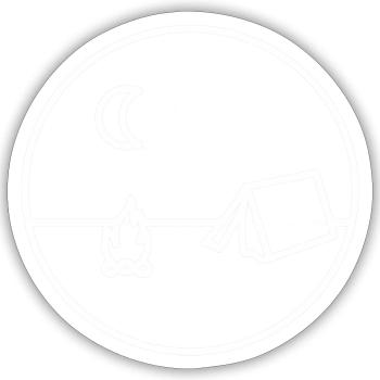 Camping -minuit + feu de camp - Sticker taille S (10 x 10 cm) - blanc mat - Devant