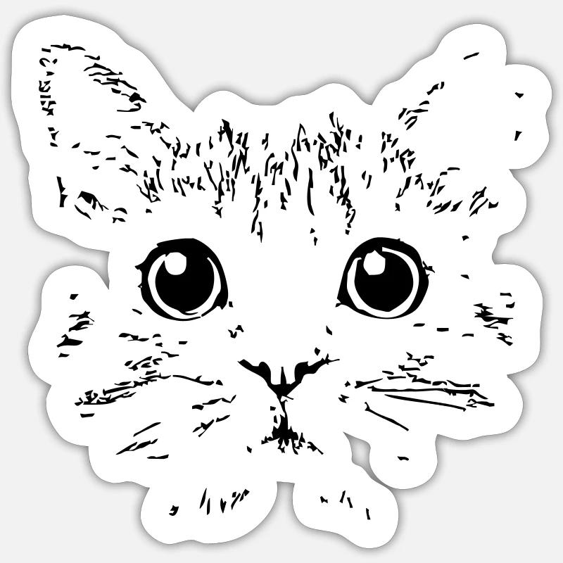 tete de chat - Sticker taille S (10 x 10 cm) - blanc mat