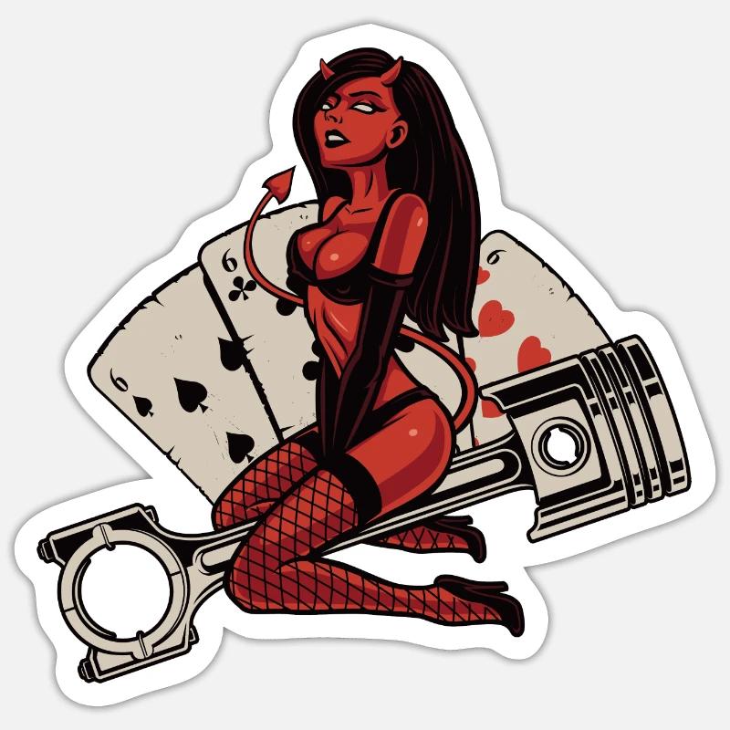 Hot Devil 666 rides on engine piston Sticker size S (10 x 10 cm)