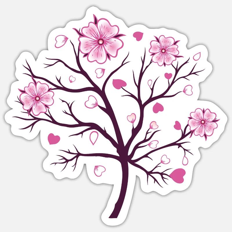 Fleurs de cerisier Sakura Spring - Sticker taille S (10 x 10 cm) - blanc mat