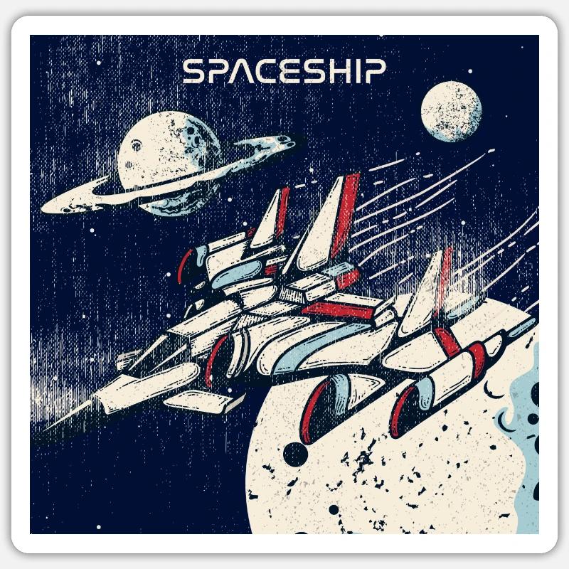 Spaceship distressed - Sticker size S (10 x 10 cm) - white matte