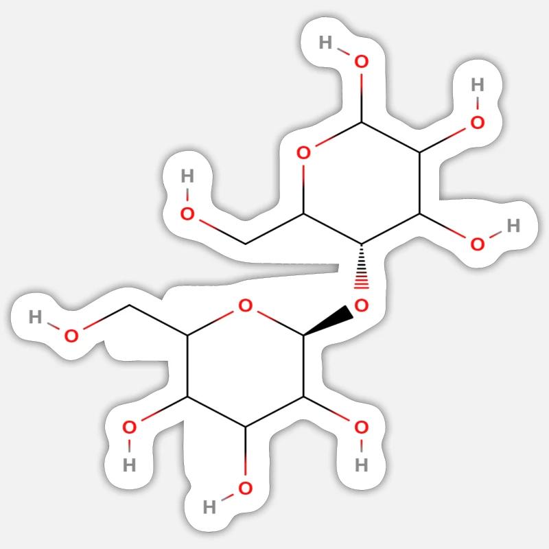 Cellulose Molekül - Farbige Strukturformel - Sticker Größe S (10 x 10 cm) - Mattweiß