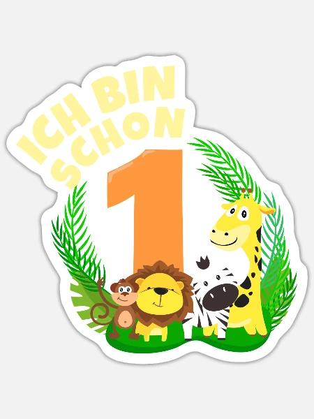 Ich bin schon 1 Jahr alt Dschungel Tier Geburtstag - Sticker Größe S (10 x 10 cm) - Mattweiß