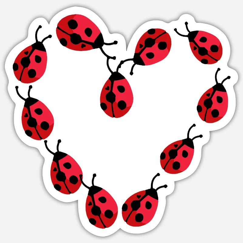 Ladybug Lucky Beetle Heart - Sticker size S (10 x 10 cm) - white matte