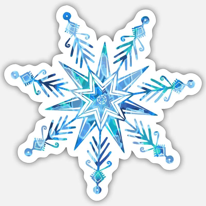 Flocon de neige étoile aquarelle - Sticker taille S (10 x 10 cm) - blanc mat