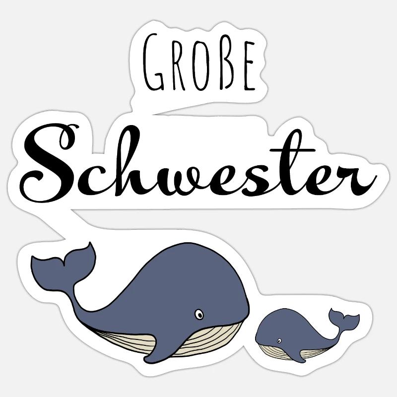 Große Schwester Wal - Sticker Größe S (10 x 10 cm) - Mattweiß