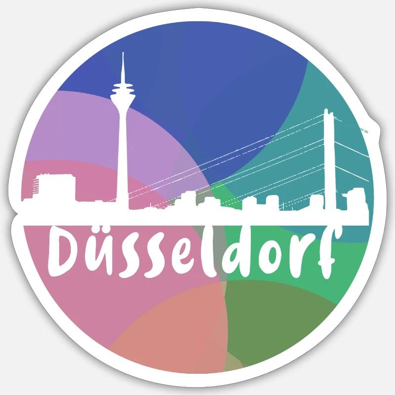 düsseldorf,skyline,kreis,bunt,regenbogen,retro - Sticker Größe S (10 x 10 cm) - Mattweiß