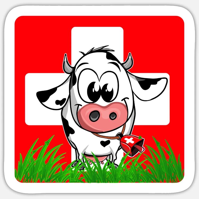 Schweizer Kuh Schweizer Flagge Sticker Größe S (10 x 10 cm)