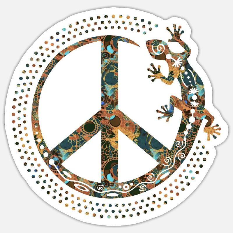 Symbole LOVING PEACE GECKO dots circle 2 - Sticker taille S (10 x 10 cm) - blanc mat