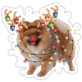 Noël Poméranien Lover Noël Chien Cadeau - Sticker taille S (10 x 10 cm) - blanc mat - Devant
