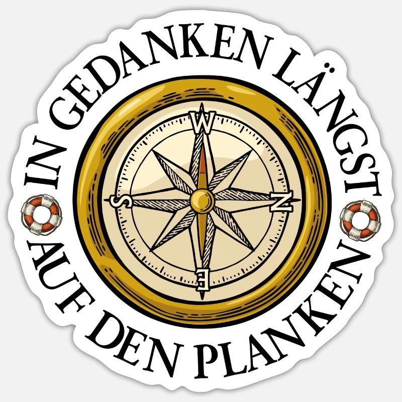 Windrose Kompass mit Seglerspruch - Sticker Größe S (10 x 10 cm) - Mattweiß