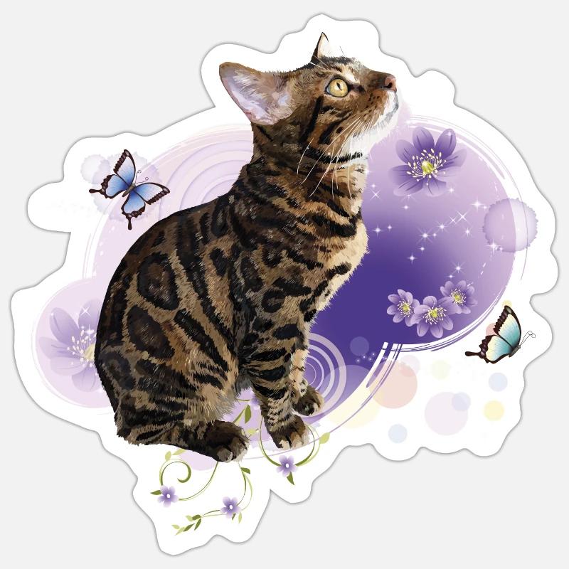 Chat du Bengale - Sticker taille S (10 x 10 cm) - blanc mat