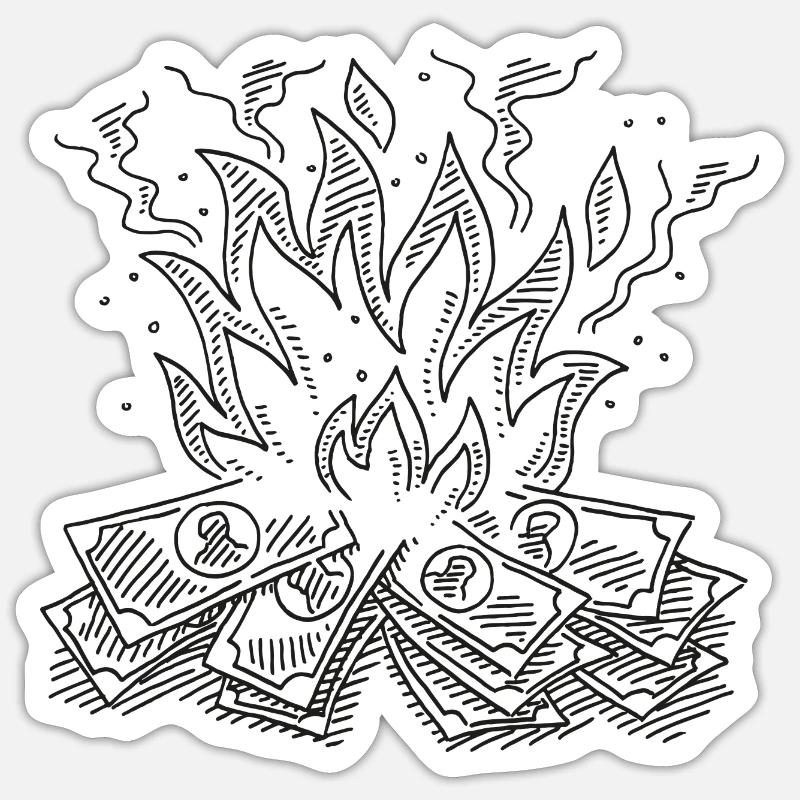 Dessin de symbole de billets de banque en feu - Sticker taille S (10 x 10 cm) - blanc mat