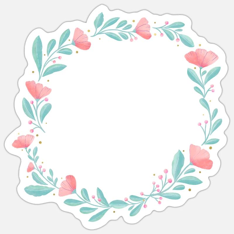 Blumenkranz. Platziere deinen eigenen Text hinein. Sticker Größe S (10 x 10 cm)