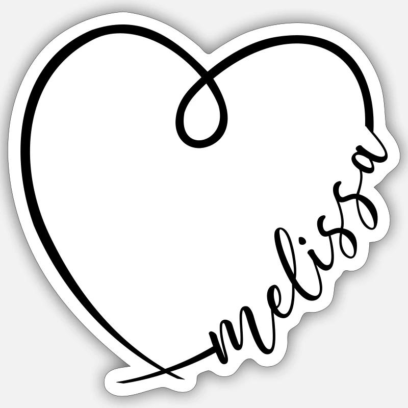 Melissa Nom Prénom Dessin du cœur - Sticker taille S (10 x 10 cm) - blanc mat