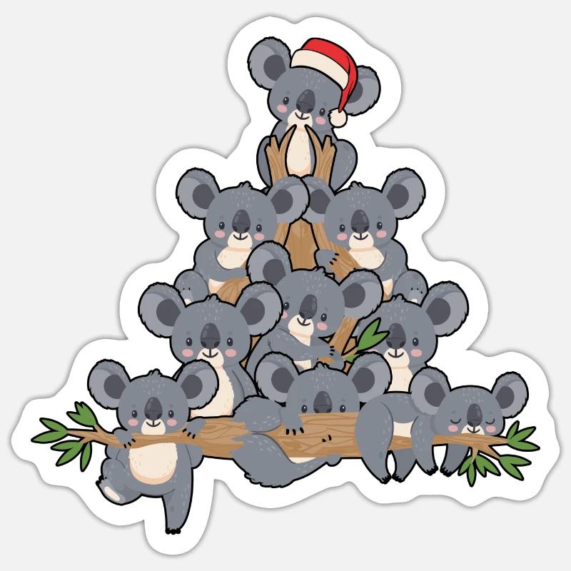 Weihnachts Baum Koala mit Lichtern Pinguin Spaß Sticker Größe S (10 x 10 cm)