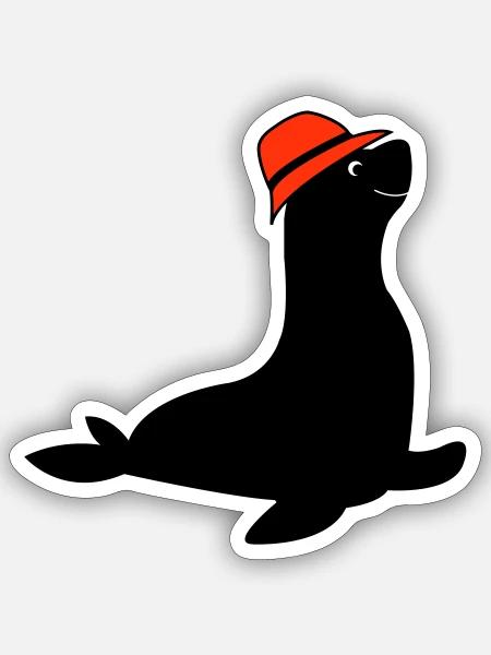 seehund anglerhut - Sticker Größe S (10 x 10 cm) - Mattweiß