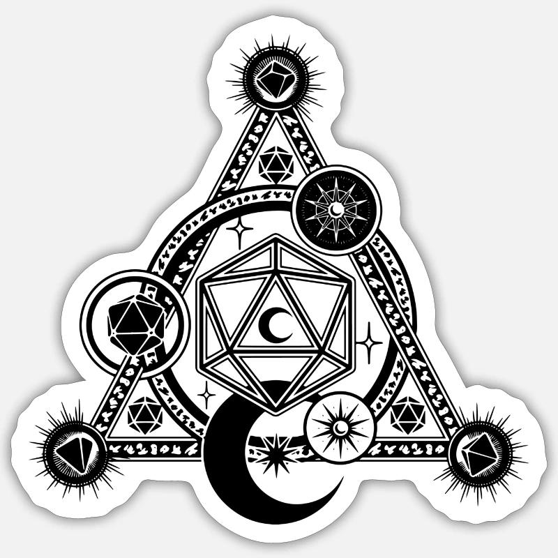 D20 Mystical Crescent Moon Magic Circle RPG - Sticker Größe S (10 x 10 cm) - Mattweiß