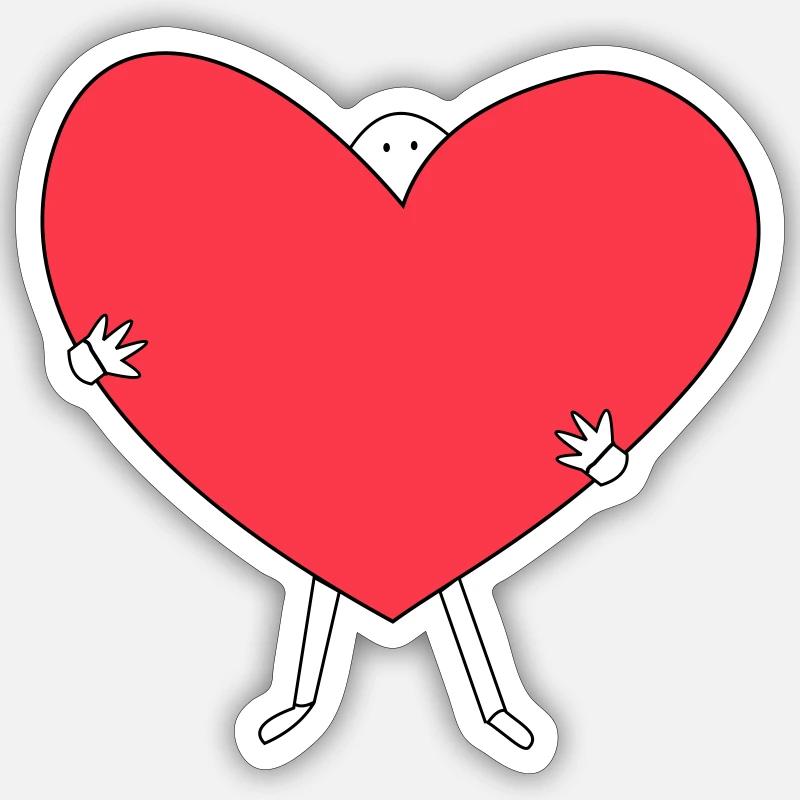 Süßes Männchen mit Herz in den Händen - Sticker Größe S (10 x 10 cm) - Mattweiß