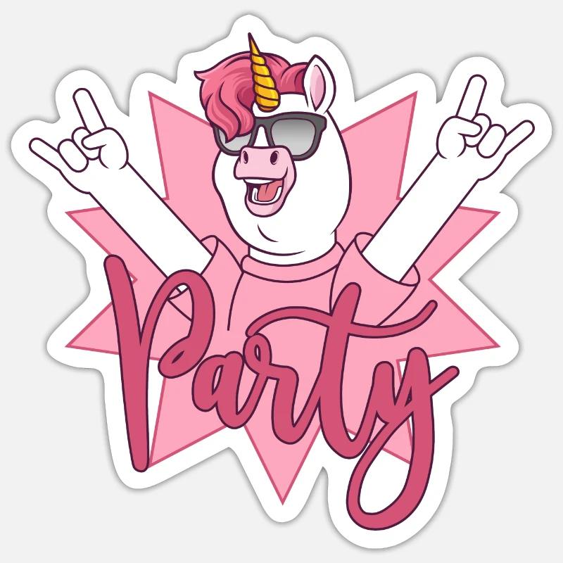 Party Einhorn  - Sticker Größe S (10 x 10 cm) - Mattweiß
