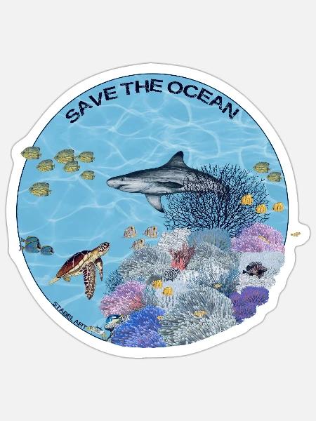 Save the Ocean - Korallenriff farbig - Sticker Größe S (10 x 10 cm) - Mattweiß