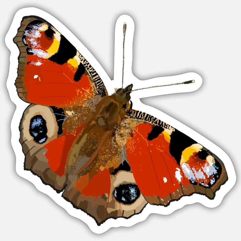 Papillon paon - Sticker taille S (10 x 10 cm) - blanc mat