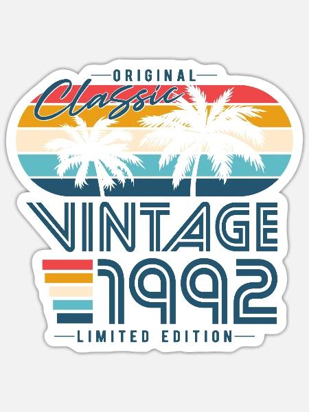 Vintage 1992 Jahrgang Geburtstag Retro Geschenk - Sticker Größe S (10 x 10 cm) - Mattweiß