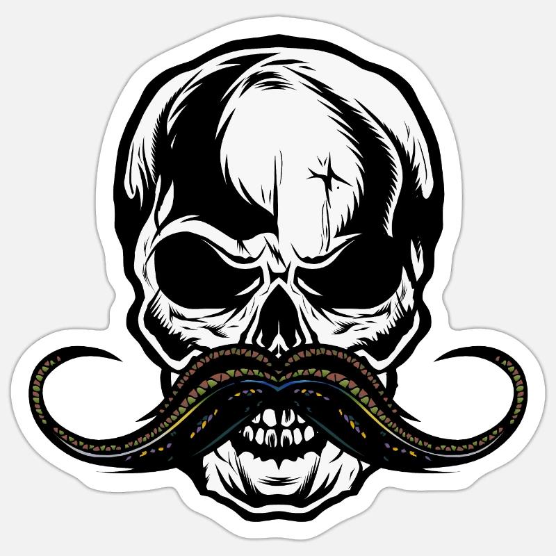 mustache skull hipster skull skull - Sticker size S (10 x 10 cm) - white matte