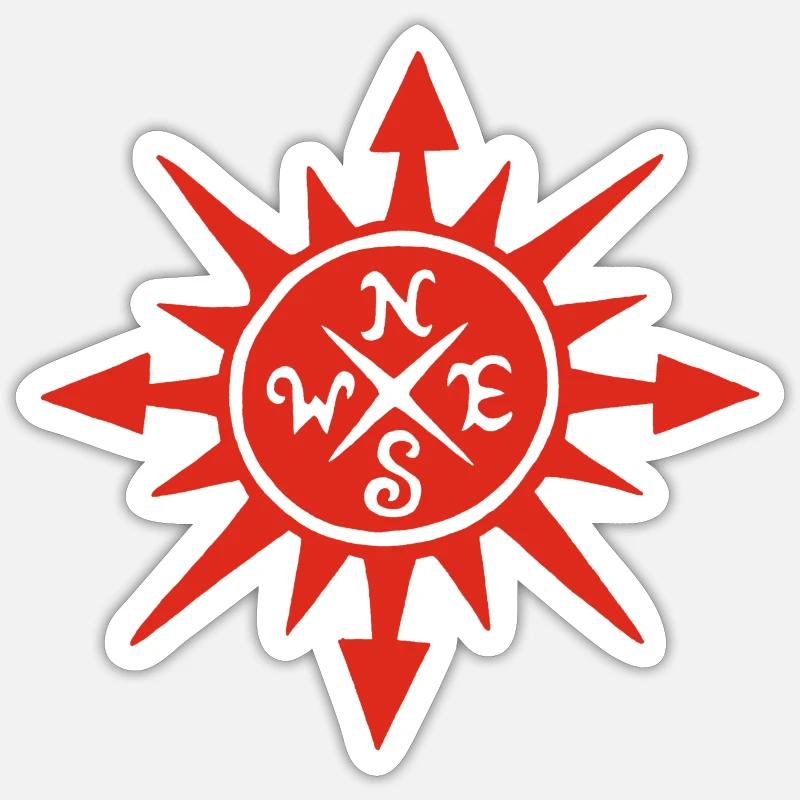 Rote Sonne und Kompass - Sticker Größe S (10 x 10 cm) - Mattweiß