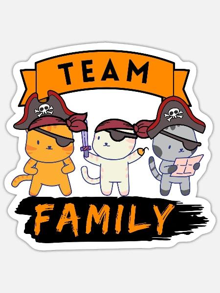 équipe famille chat pirate chien sport schildmaid - Sticker taille S (10 x 10 cm) - blanc mat