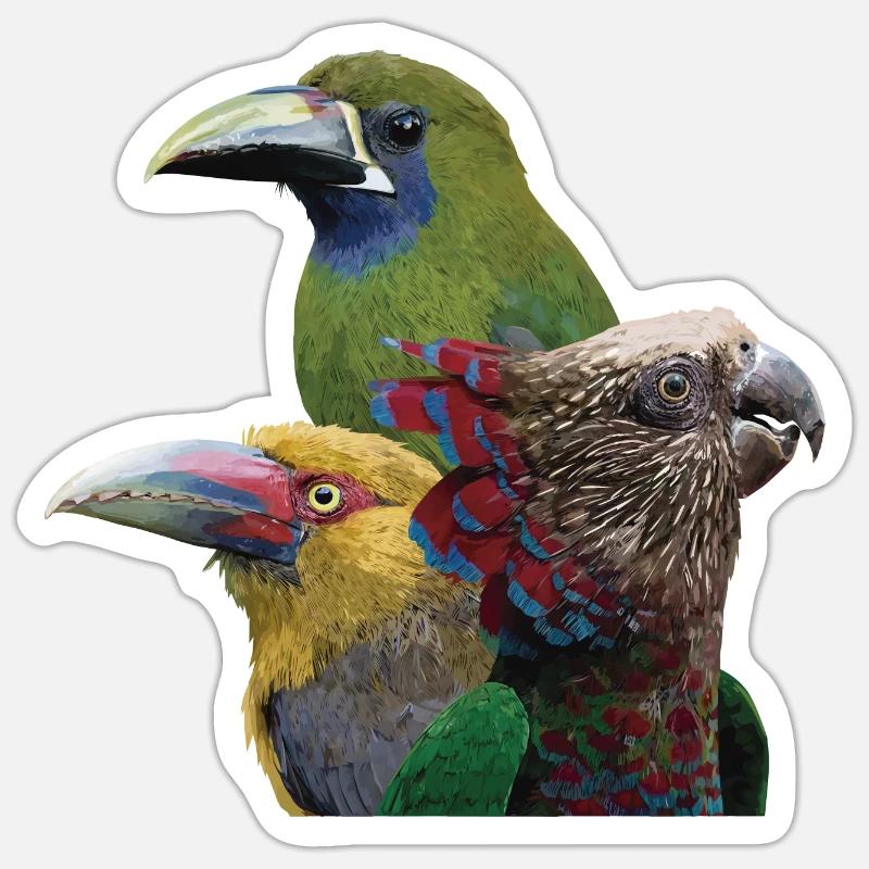 Tukane und Papagei - Sticker Größe S (10 x 10 cm) - Mattweiß