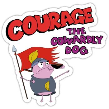 Courage le chien - Sticker taille S (10 x 10 cm) - blanc mat - Devant