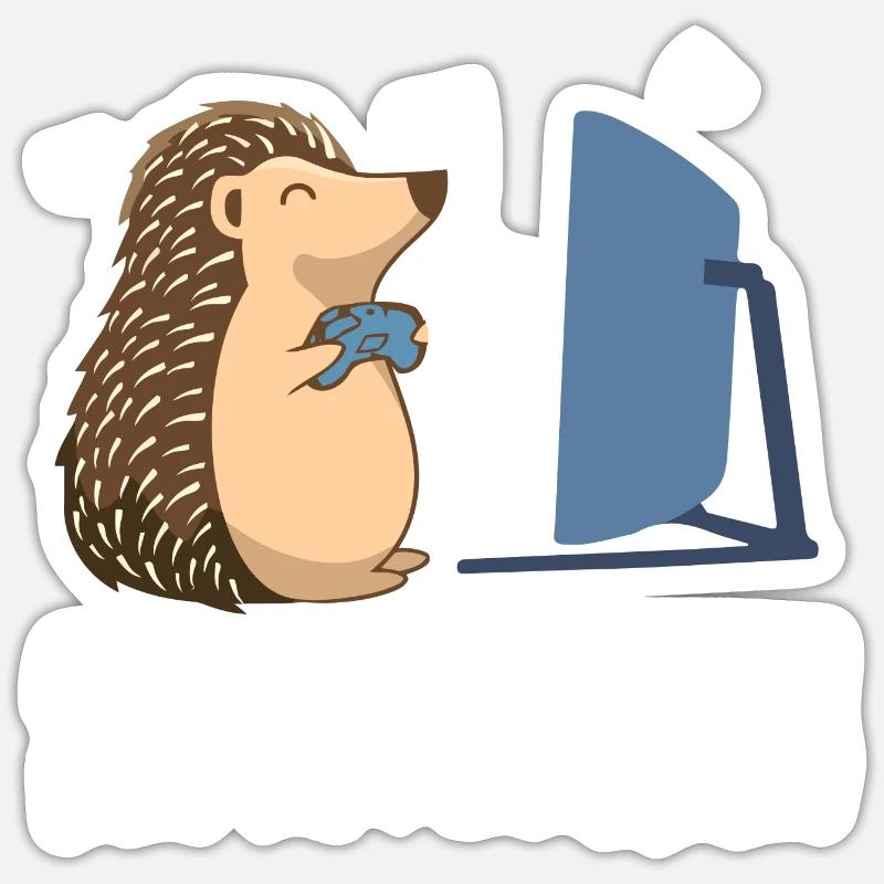 Bin am Zocken Gaming Igel - Sticker Größe S (10 x 10 cm) - Mattweiß