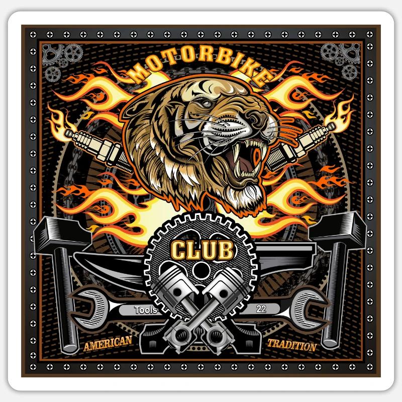Tiger Biker - Sticker taille S (10 x 10 cm) - blanc mat