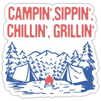 Campin' Chillin' Grillin' Camping Foodie Camper - Sticker size S (10 x 10 cm) - white matte - Front